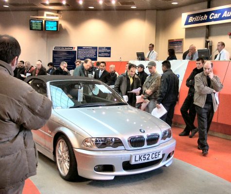 silver bmw car at auction